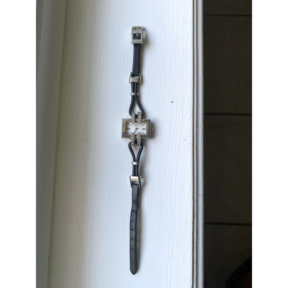 BCBGMAXAZRIA Ladies BG6014 Classic Crystal Black Leather Strap Watch New Battery - Picture 9 of 9